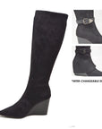 Paris2- Faux Suede Wedge Boot: 3-in-1 Wedge Dress Boot: Stylish Versatility at Its Best