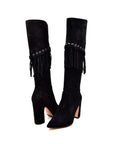 Italy Black Dress Boots with Fringe Detailing - Sophisticated and Stylish Footwear for Any Occasion